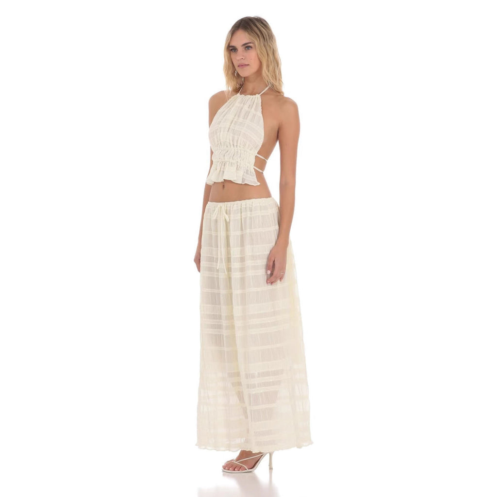 Women's Sleeveless Boho Crop Top with Elastic Waist and Pleated Details