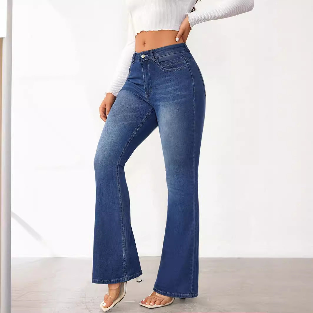 Women's Vintage-Style Flared Jeans with High Waist