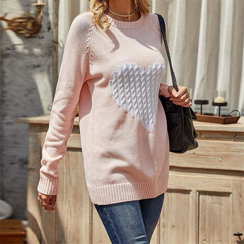 Women's Elegant Knit Sweater with Heart Design