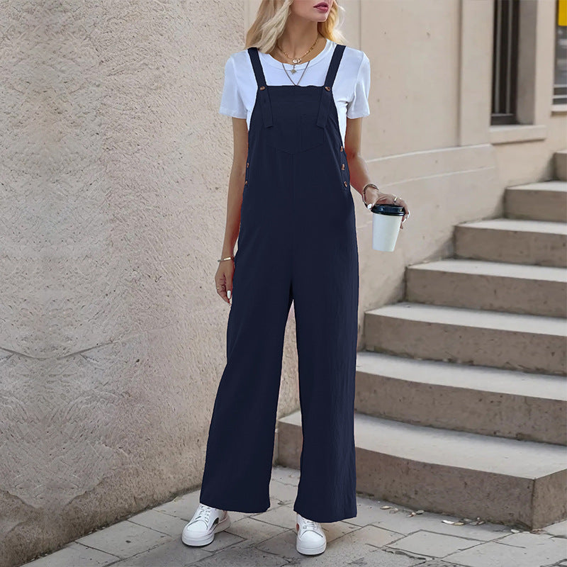 Women's Casual Wide-Leg Jumpsuit with Side Pockets