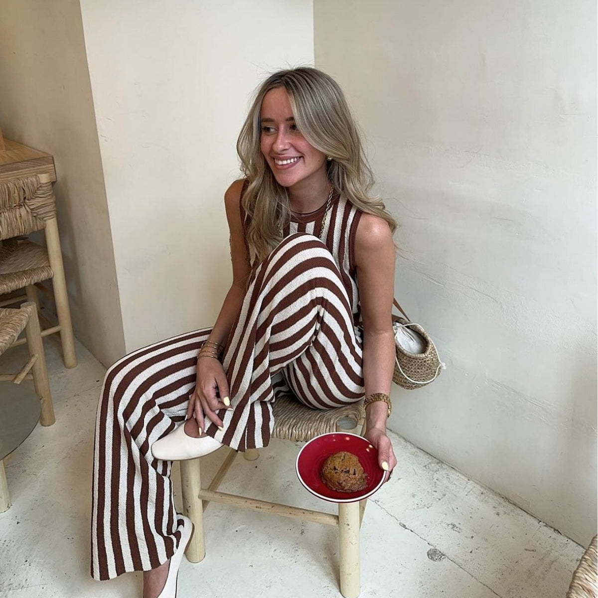 Women's Casual Striped Jumpsuit with High Waist