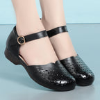 Women's Ballet Flats with Cut-Out Pattern and Adjustable Strap