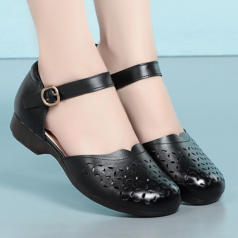 Women's Ballet Flats with Cut-Out Pattern and Adjustable Strap