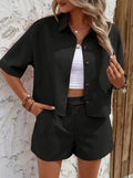 Women's Casual Short-Sleeve Shirt and Shorts Set