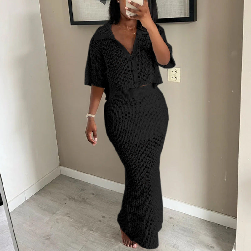 Crochet Crop Top and Maxi Skirt Set