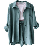 Women's Casual Short Oversized Shirt with Pockets