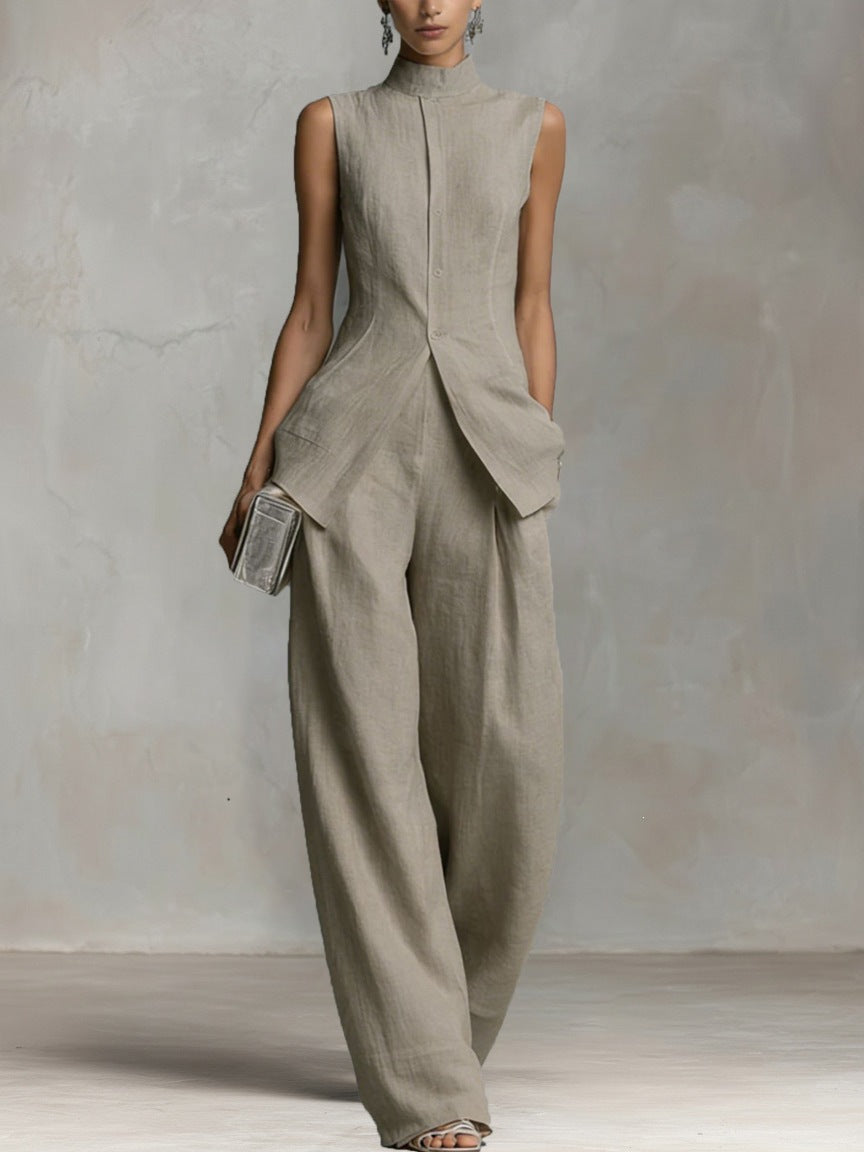 Women's Elegant High-Neck Wide-Leg Jumpsuit