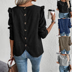 Elegant Blouse with Ruffle Details and Round Neckline