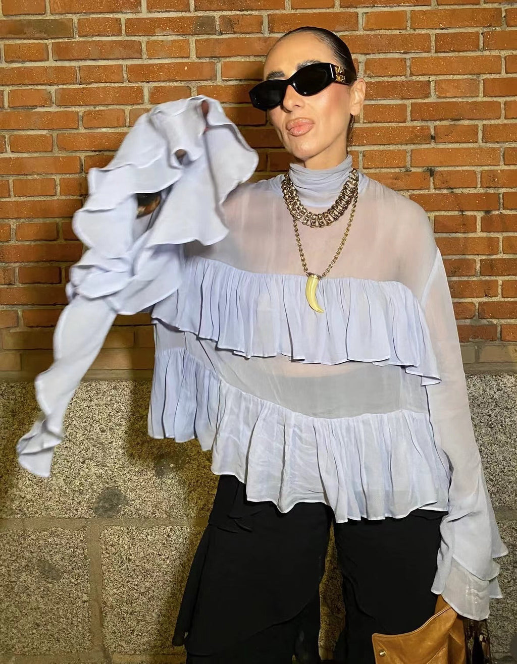 Women's Flowing Ruffle Shirt with Elegant Details