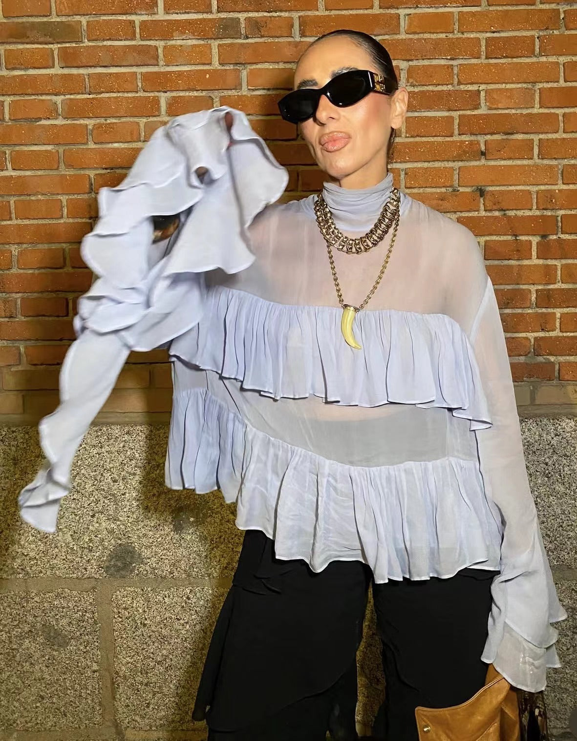 Women's Flowing Ruffle Shirt with Elegant Details