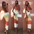 Women's Maxi Skirt with Cut-Out Design and Striped Pattern
