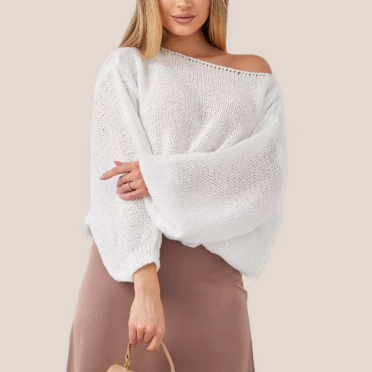 Women's Fluffy Off-Shoulder Sweater with Dropped Shoulders