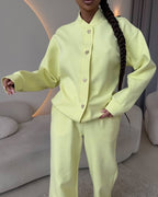 Elegant and Comfortable Leisure Set with Button Placket and Wide Cut
