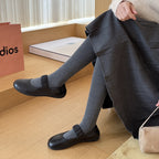 Women's Leather Ballet Flats with Elastic Strap