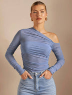 Women's Asymmetrical Long-Sleeve Bodysuit with Ruching