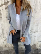 Women's Casual Coat with Hood and Asymmetrical Cut