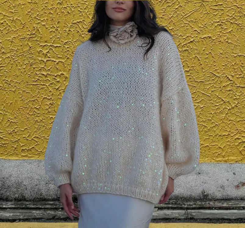 Women's Glitter Knit Sweater with Wide Cut