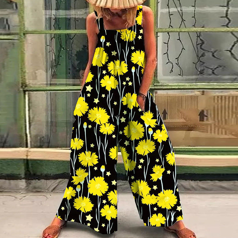 Women's Casual Floral Jumpsuit with Wide Cut