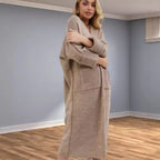 Women's Chunky Knit Coat with Practical Pockets and Elegant V-Neck