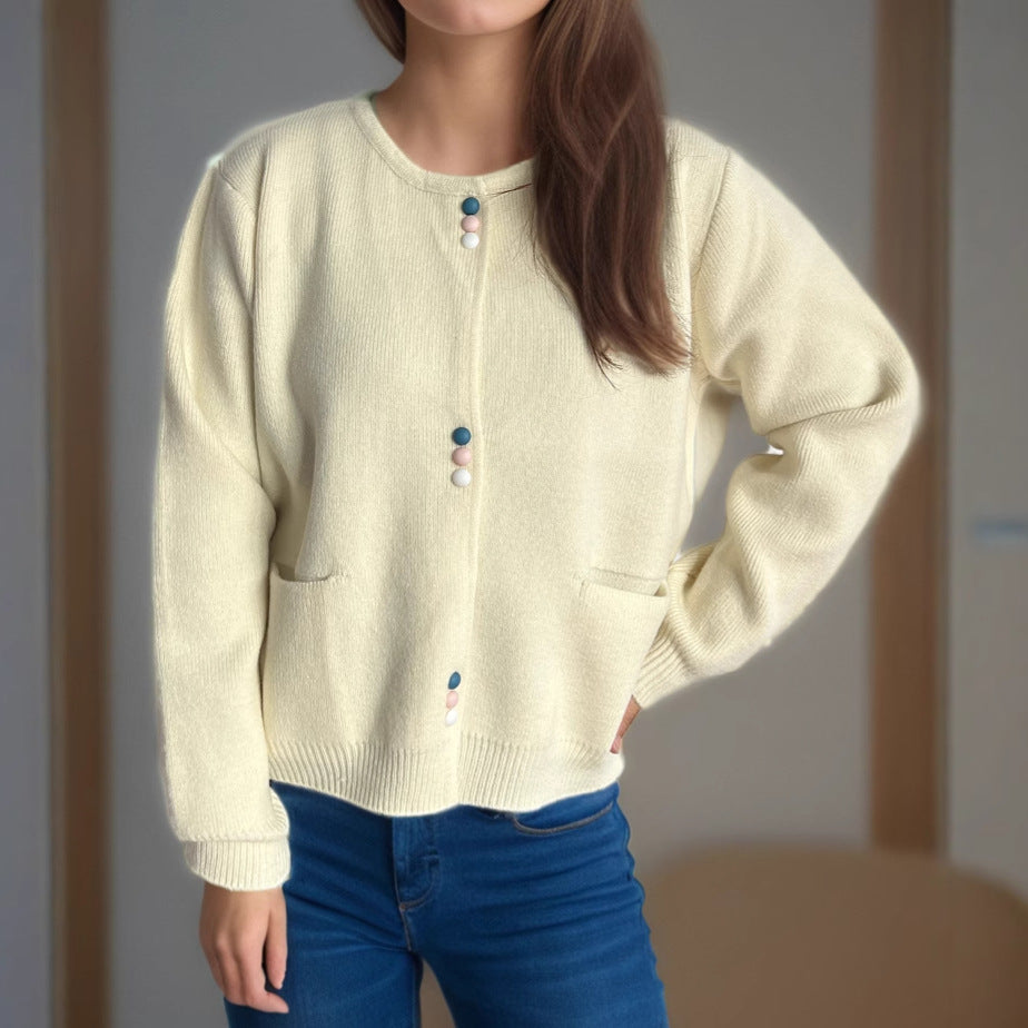 Women's Cardigan with Decorative Buttons and Pockets