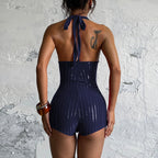 Women's Bodycon Jumpsuit with Deep V-Neck and Shimmering Accents