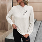 Women's Elegant Sweater with Asymmetrical Neckline and Button Details