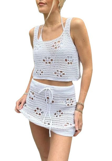 Women's Crocheted Crop Top and Mini Skirt Set
