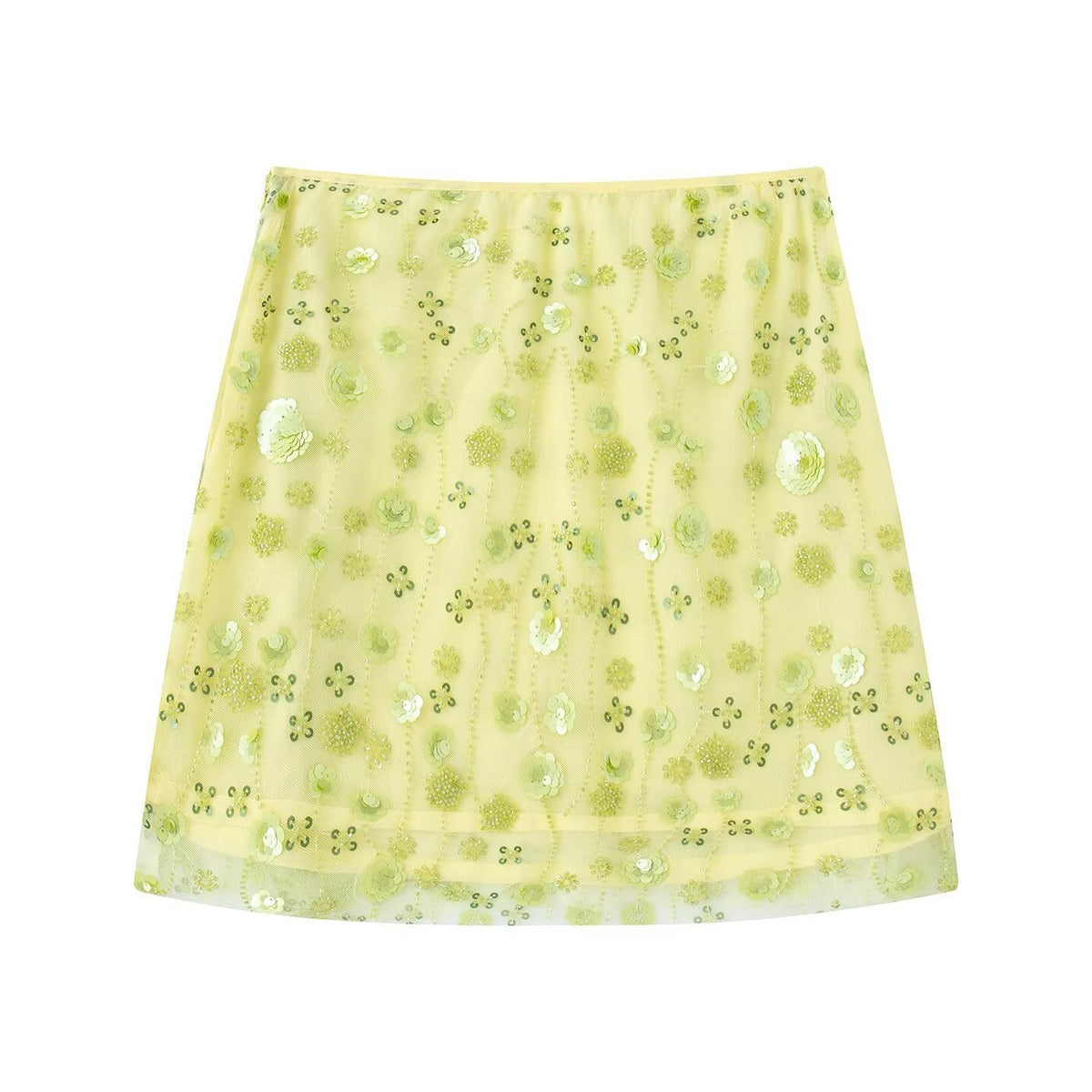 Women's Mini Skirt with Sparkling Sequins and Floral Design