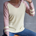 Women's Casual Long-Sleeve Criss-Cross Neck Shirt