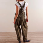 Women's Casual Denim Overall with V-Neck and Pockets