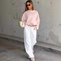 Women's Cropped Striped Sweatshirt with Drawstring