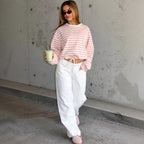 Women's Cropped Striped Sweatshirt with Drawstring