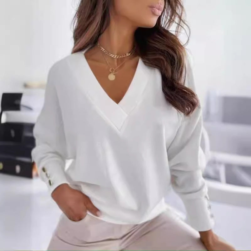 Women's Elegant V-Neck Sweater with Button Details