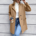 Women's Elegant Oversized Blazer Jacket with Double-Breasted Placket and Practical Pockets
