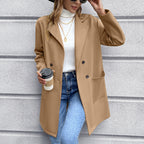 Women's Elegant Oversized Blazer Jacket with Double-Breasted Placket and Practical Pockets