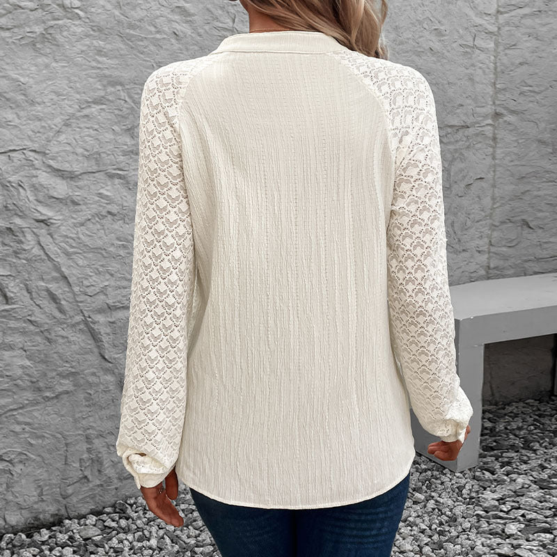 Women's Blouse with Elegant Lace Sleeves and Textured Finish
