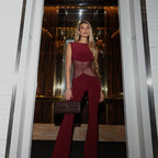 Women's Elegant Wide-Leg Jumpsuit with Sheer Inserts