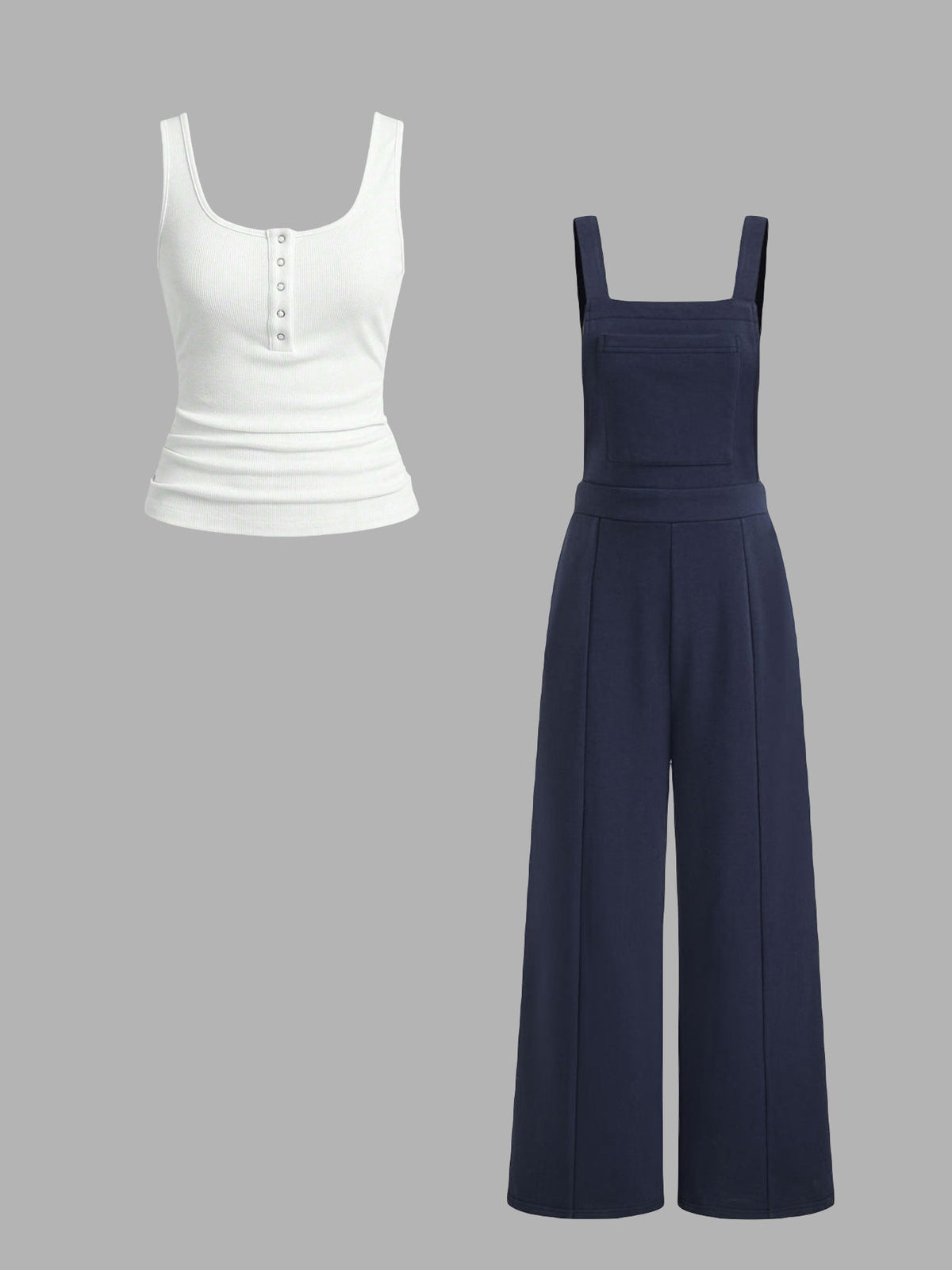 Women's Casual Tank Top and Wide-Leg Overalls Set