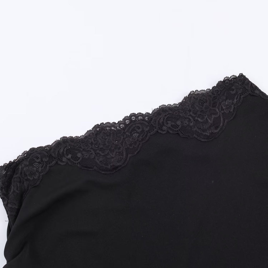 Women's Asymmetrical Lace Top with Elegant Ruffle Details