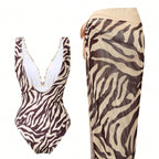 Women's Elegant V-Neck Beachwear Set with Belt