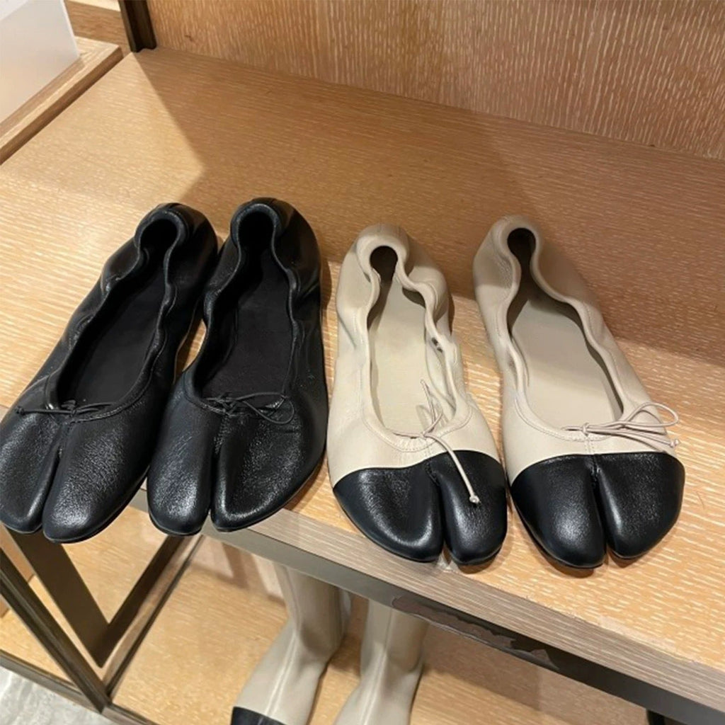 Women's Ballet Flats with Rounded Toe and Lace-Up Detail
