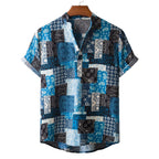 Women's Short-Sleeve Shirt in Creative Patchwork Design