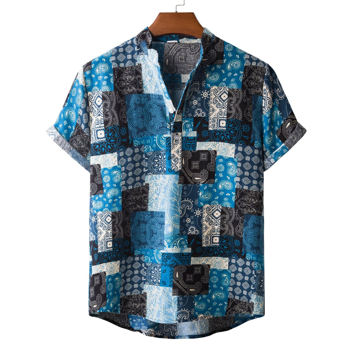 Women's Short-Sleeve Shirt in Creative Patchwork Design