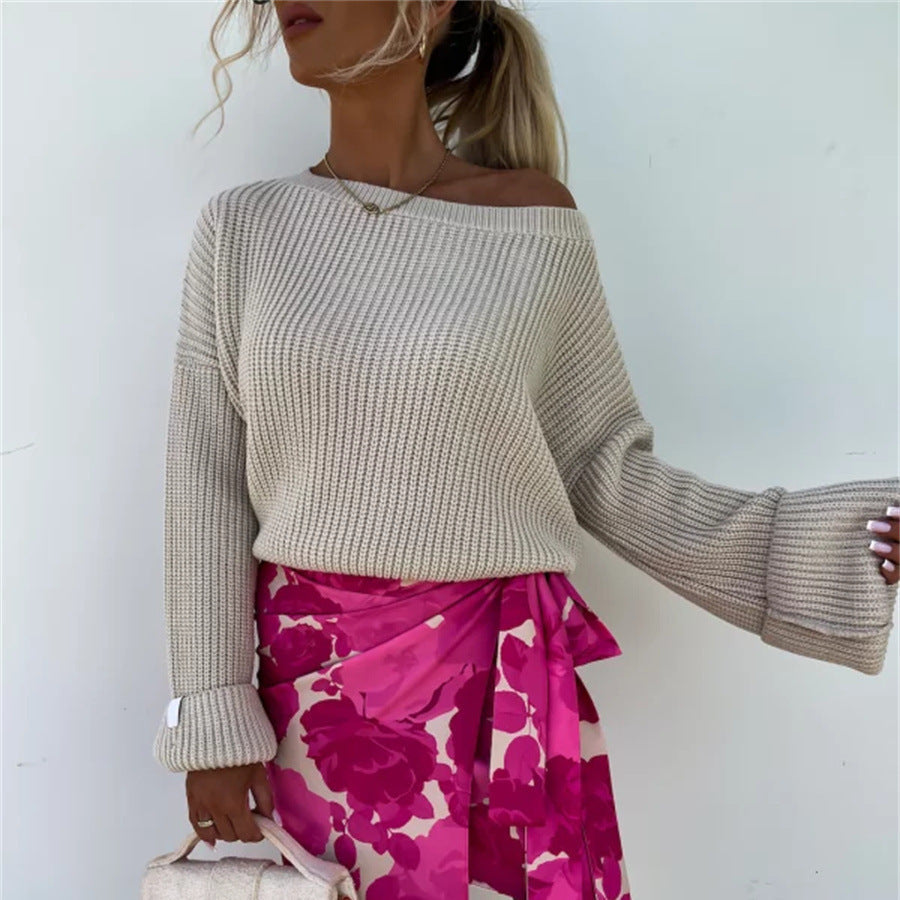 Women's Cozy Loose-Fit Off-Shoulder Knit Sweater