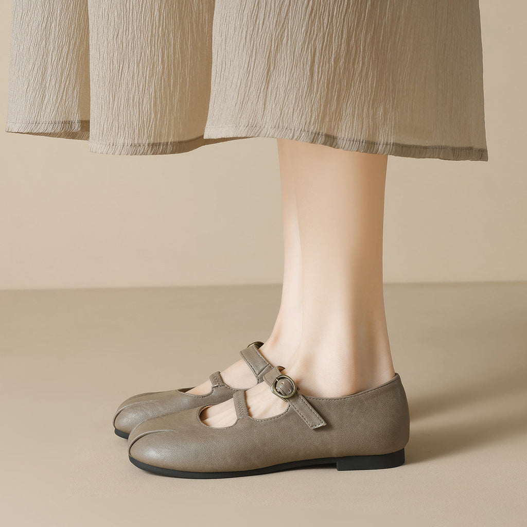 Women's Leather Ballet Flats with Elegant Buckle