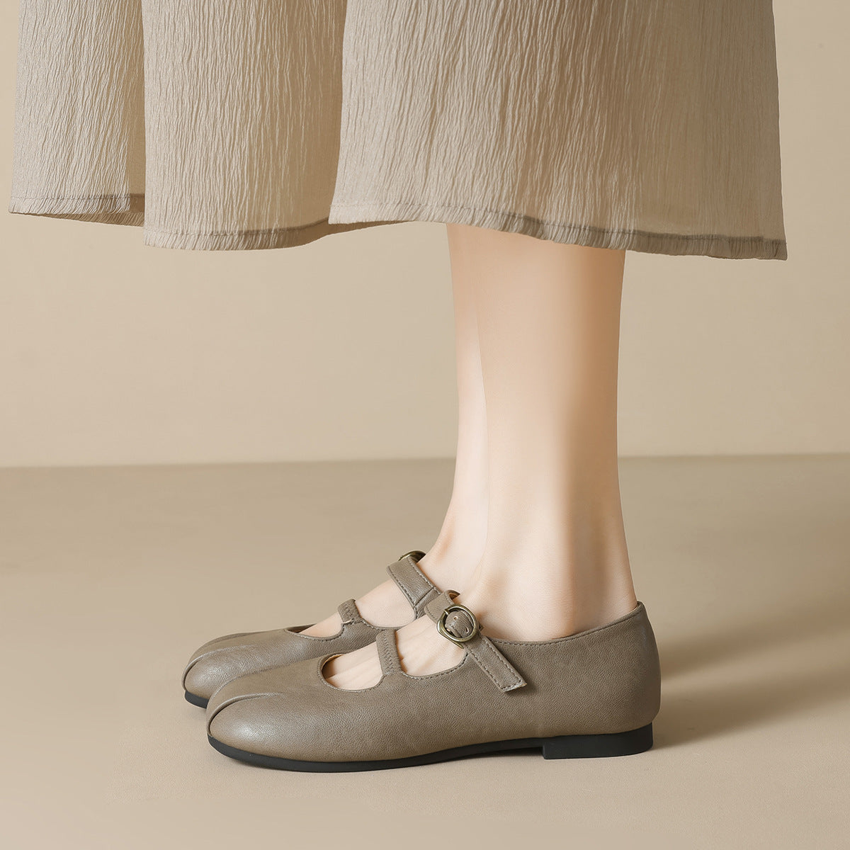 Women's Leather Ballet Flats with Elegant Buckle