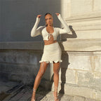 Women's Crop Top and Mini Skirt Set with Ruffles