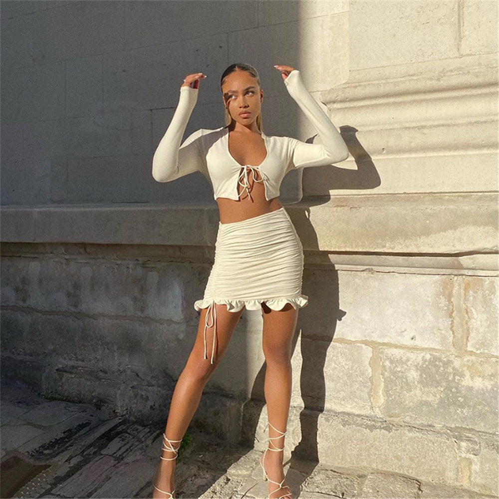 Women's Crop Top and Mini Skirt Set with Ruffles