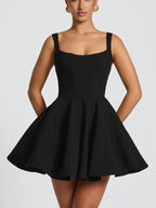 Women's Cocktail Dress with Oversized Bow Design and Flowing Skirt