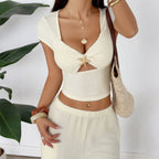 Women's Casual Two-Piece Set with Cropped Top and Wide-Leg Pants